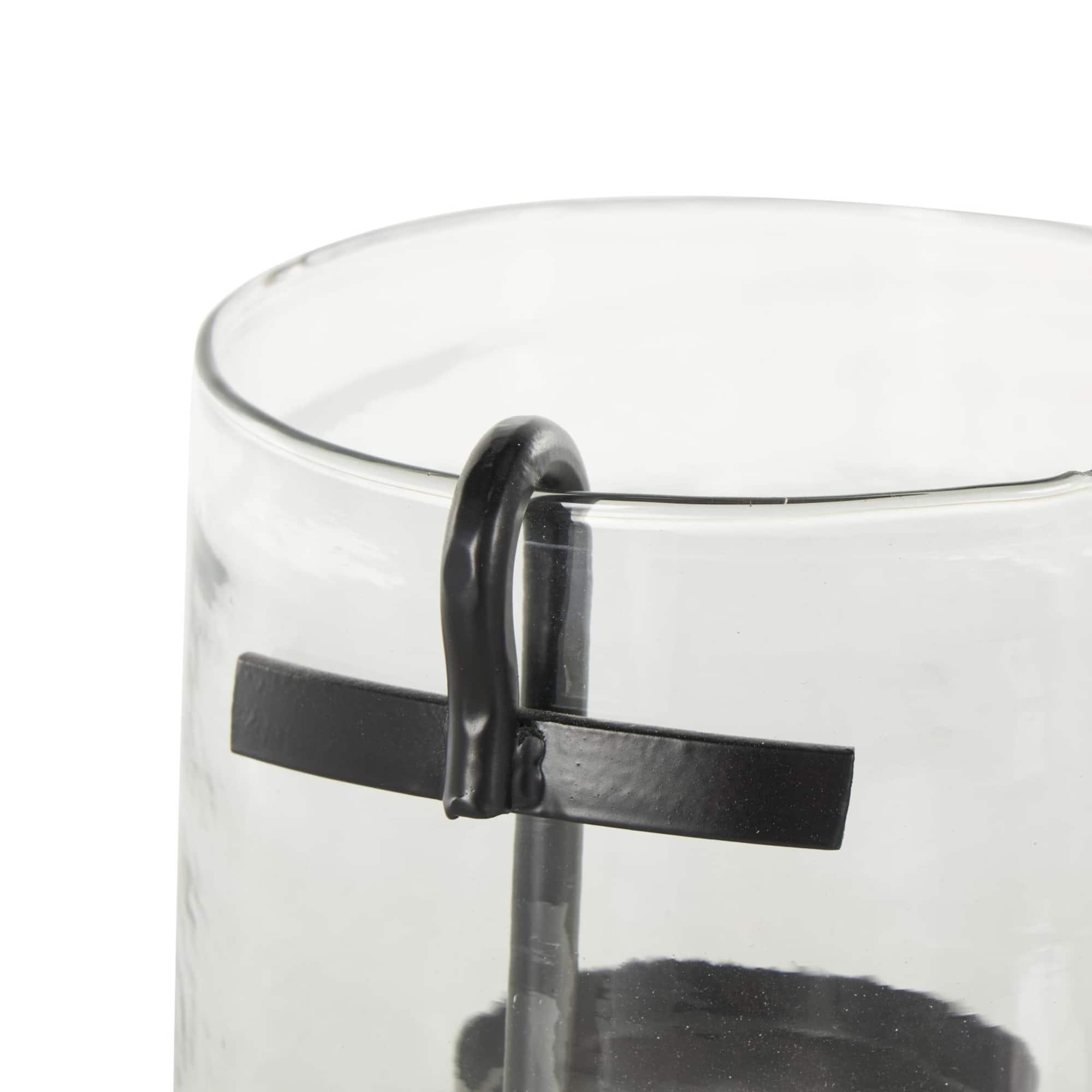 9" Clear Glass Candle Holder with Black Metal Accents